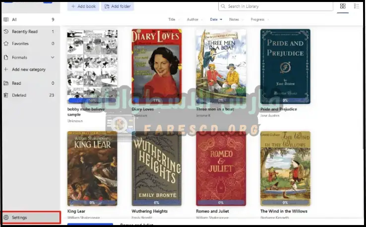 واجهة Icecream Ebook Reader Pro تعرض ميزات إدارة الكتب الإلكترونية وقراءتها على جهاز رقمي