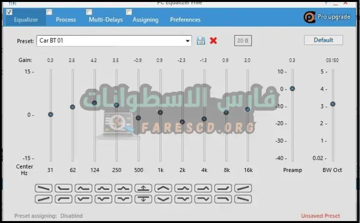 لوحة التحكم في مستوى الصوت في برنامج Letasoft Sound Booster تعرض عناصر التحكم في مستوى الصوت والإعدادات لتحسين إخراج الصوت على الكمبيوتر