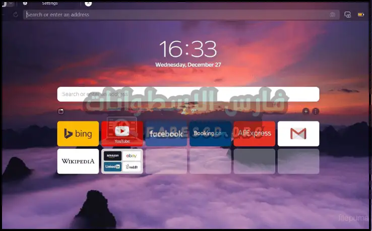 لوحة معلومات متصفح Yandex تتميز بتصميم أنيق مع إمكانية الوصول السريع إلى الإشارات المرجعية والإعدادات وسجل التصفح